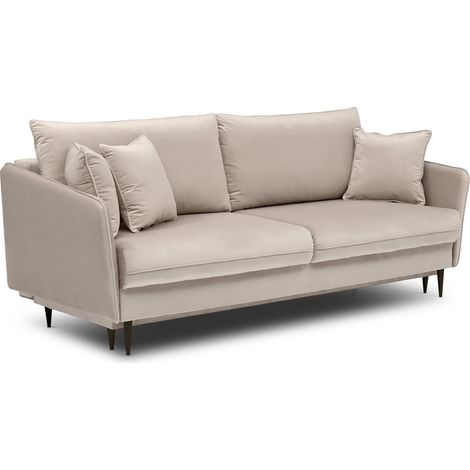 Selsey 3-Sitzer Schlafsofa Schlafcouch Volio Bettkasten beige hydrophober Samt mit schwarzen Beinen (1/5)