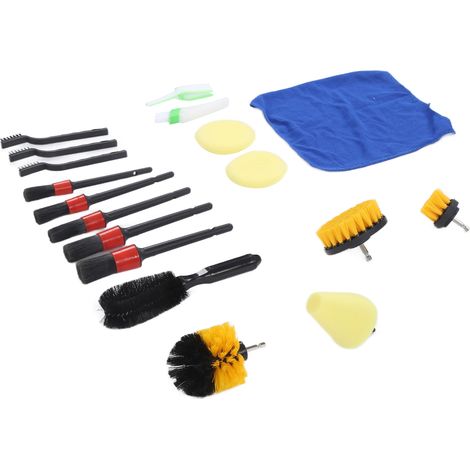 Set de 18 brosses de détail auto - Nettoyage climatiseur, pneus, jantes, pare-chocs et bouches d'aération - Outils de nettoyage pour voiture, kit complet de brossage. (1/5)