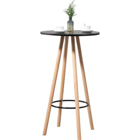 Table haute ronde avec repose-pieds hauteur 107 cm en MDF noir design scandinave TAB10069