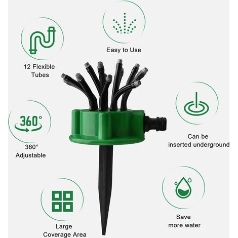 (G1292A 1PC) Arroseur de jardin automatique à 360° avec plusieurs têtes, outil d'irrigation pour le jardinage et les fleurs (1/5)