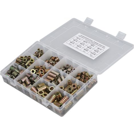 Kit d'outils assorti de 265 inserts filetés, écrous et boulons en alliage de zinc pour meubles en pin et contreplaqué, tailles M4, M5, M6, M8 et M10 (1/5)
