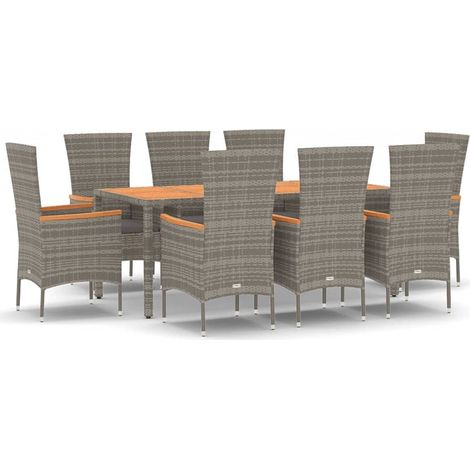 Maison Exclusive - 9-tlg. Garten-Essgruppe mit Kissen Grau Poly R