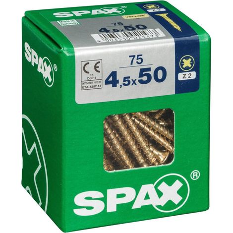 Spax – Lot de 75 vis acier tête fraisée pozidriv – Diamètre 4.5 mm – Longueur 50 mm – Pour ossature bois – Embout PZ2 (1/5)
