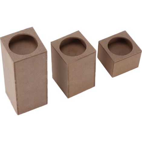Lot de 3 bougeoirs en bois carré rustique naturel pour la décoration de la maison, des fêtes et des cadeaux. Trou rond. (1/5)