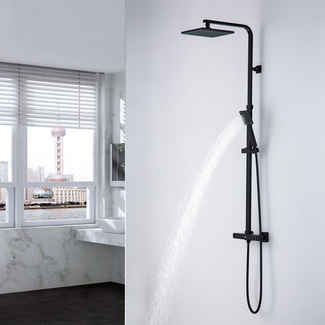 Columna Ducha con Termostática 38℃, Auralum Conjunto de Ducha con Termostática Mezclador, Set de Ducha con Rociadores de ducha y Ducha de Mano, Barra de ducha Ajustable (1/5)