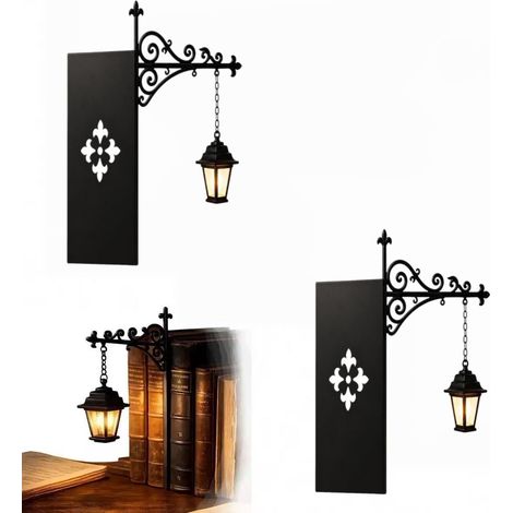 Lot de 2 serre‑livres décoratifs avec lanterne suspendue LED, éclairage chaud à piles boutons, style vintage pour bibliothèque et bureau (1/5)