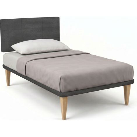 Letto 1 Piazza e Mezza con Rete Rivestita 120x190 cm Microfibra Grigio Tessis Testata Square (1/5)