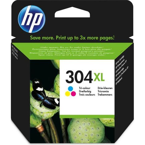 HP 304XL Cartouche d'encre trois couleurs authentique (N9K07AE) pour HP DeskJet 2620/2630/3720/3730 (1/5)