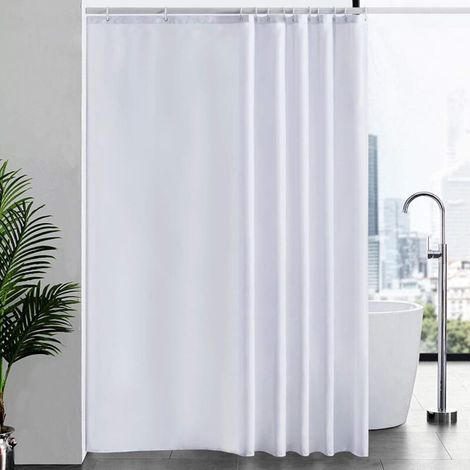 Rideau de douche imperméable, tissu polyester lavable anti-moisissure avec 9 crochets 120x200cm, blanc (1/5)