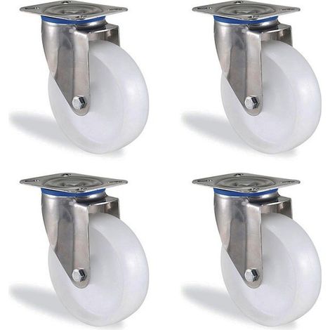 Lot roulettes pivotante inox polypropylène diamètre 150mm charge 540kg