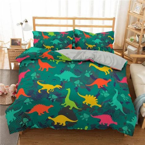 Bettwäsche Set 220x240cm mit 2 Kissenbezügen 80x80cm, Cartoon Dinosaurier, Mikrofaser
