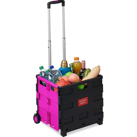Relaxdays Carrello Portaspesa Pieghevole,Manico Telescopico,2 Ruote Gomma,fino a 35 kg,Trolley Spesa, Alluminio, Rosa (1/5)