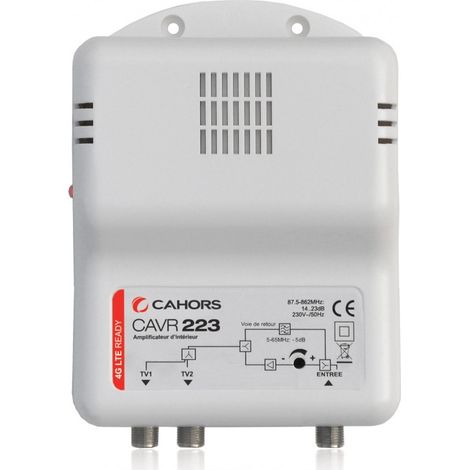 Amplificateur TV - CAHORS - CAVR 223 - 2 Sorties - Gain Ajustable 14-23 dB - Filtre 4G LTE
