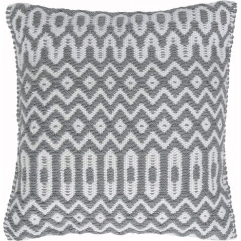 Halsey Hand Made Geometric Flatweave Kitchen Garden Indoor Outdoor Grey Cushion 45 x 45 cm (1'5''x1'5'') Pillow