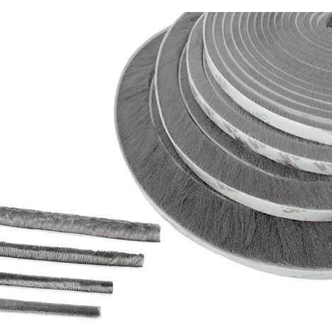 Burlete de cepillo para puerta, 1 m (largo) x 9 mm (ancho) x 23 mm (profundidad), gris, burlete insonorizado para puertas y ventanas, burlete de cepillo autoadhesivo