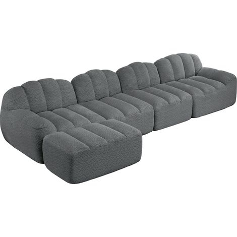 Sofá modular gris de 4 plazas con 1 otomana, espuma 32D, asiento profundo, 366 cm (1/5)