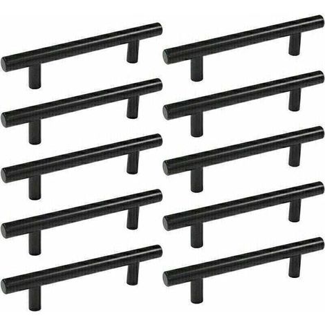 10 tiradores de puerta de cocina con barra en T (250 mm), de acero inoxidable, con espacio entre agujeros de 160 mm, para armarios de cocina, color negro. (1/4)