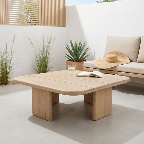 Table basse de jardin carrée bois d'acacia naturel 70cm - Kaina