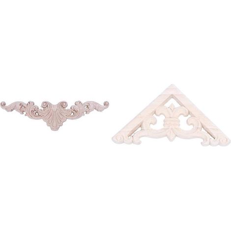 Lot de 2 appliques décoratives d'angle en bois sculpté, non peintes, pour meubles et artisanat, 20 x 5 cm et 8 x 8 cm (1/5)