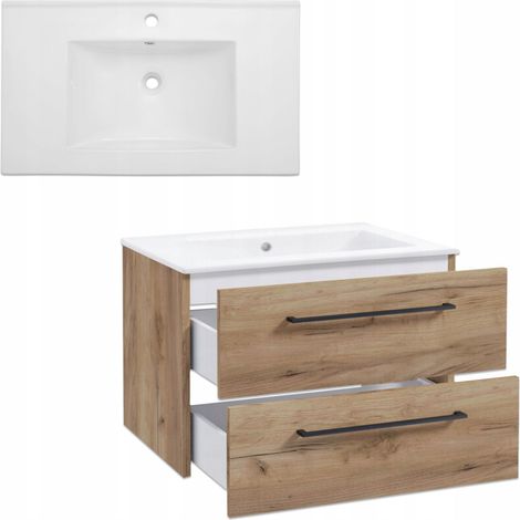 STAMAR  Hängeschrank Badezimmer - 80 cm - Eiche Tobacco - 2 Schubladen - Elegantes Design - Praktisch