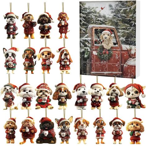 Calendrier de l'Avent 2025 pour animaux de compagnie (chien) - Boîte surprise - Décoration de sapin de Noël - Ornement en acrylique -- Boîte surprise de Noël E (GJ527-005) --