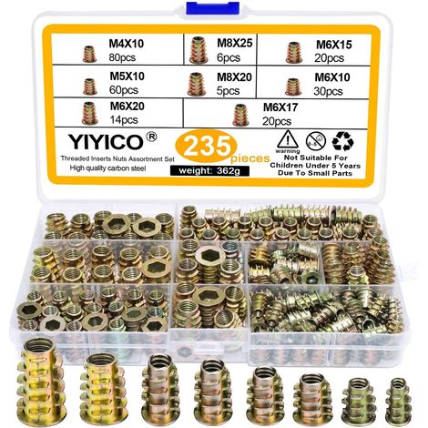 Inserts Filetés Bois Insert pour Bois Écrous à Visser Douille 235Pcs (1/5)