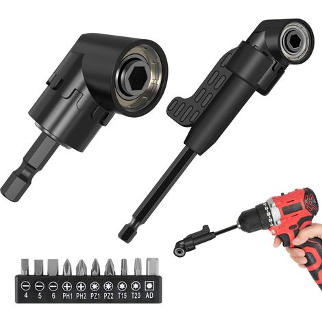 Lot de 2 embouts de visseuse d'angle à 105° avec tige hexagonale de 1/4", engrenage angulaire, embout d'angle flexible pour visseuse sans fil pour constructeur, garage (1/5)