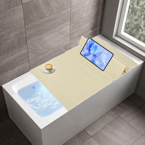 Faltbare Badewannenabdeckung, 75 x 170 cm, Badewannenbrett Badewanne Abdeckung Dämmplatte aus PVC Wasserdicht & Staubdicht Badewanne Tablett für Hause und Badezimmer SPA, Gelb