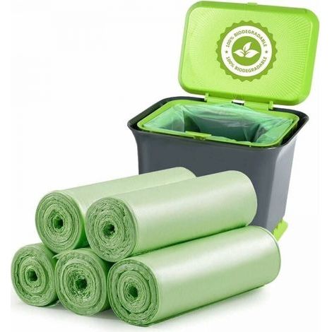 Cyslmuk – Lot de 100 sacs poubelles biodégradables 20L – Épais et compostables – Résistants à l'eau – Pour déchets alimentaires et ménagers