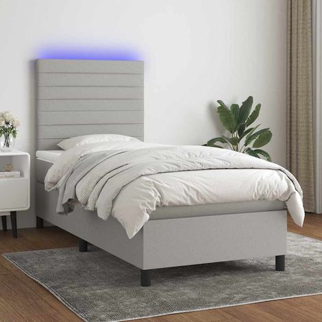 Cama box spring colchón y luces LED tela gris claro 100x200 cm (1/5)