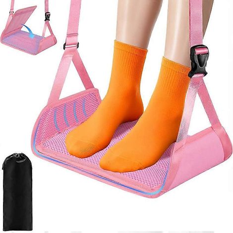 Hamac de voyage portable pour avion, repose-pieds, tapis de voyage 23×43cm rose avec sac de transport pour repose-pieds de bureau( ) (1/3)