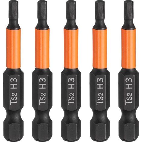 sourcing map 5-teiliges Set aus 3 mm (H3) metrischen 6,35 mm Sechskant-Bohrern, 50 mm langem S2-Stahl-Sechskantschaft für magnetische Schlagschrauber, Sechskant-Schraubendreherbits