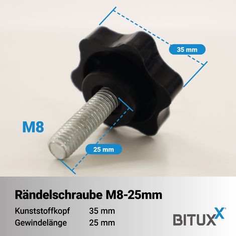 Bituxx 10x Rändelschraube Feststellschraube Sterngriffschraube Knaufschraube Handknopf Werkzeuglose Schraube M8 x 25 mm