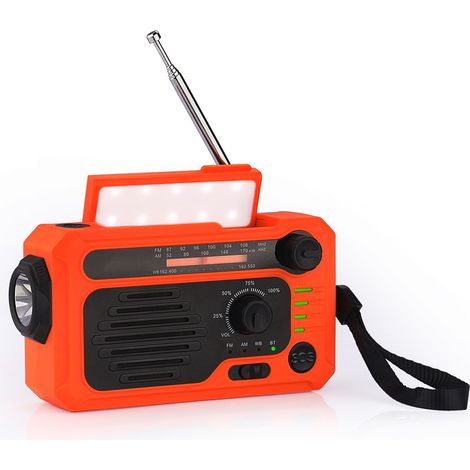 Solar Emergency Radio Handvev Multifunktions Radio Ficklampa med Bluetooth, Orange (1/5)