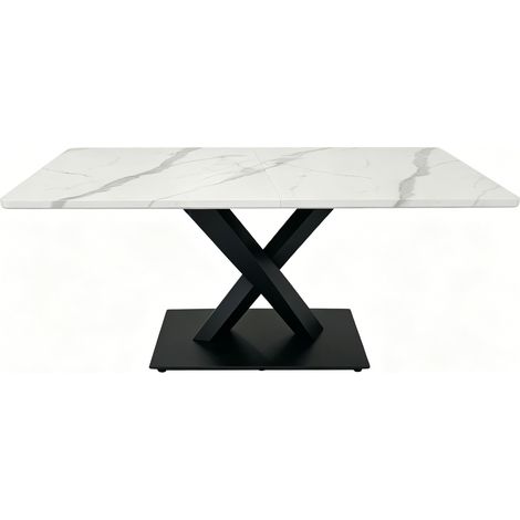 Tavolo da pranzo rettangolare moderno 160x80 cm in MDF bianco con base in metallo nero (1/5)