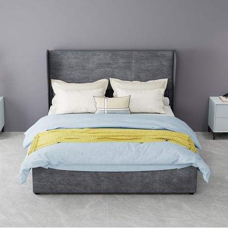 Lit coffre 140x200 cm en velours gris, relevable pour chambre FloraGrace (1/5)