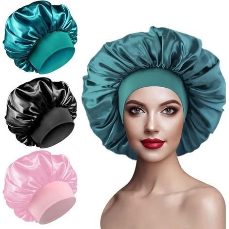 Nachthaube (Schwarz, Cyan, Rosa) – Satin – Elastisch – Haarschutz – Einheitsgröße – 3 Farben erhältlich (1/4)