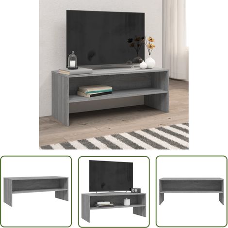 The Living Store Meuble TV Sonoma gris 100x40x40 cm Bois d'ingénierie - Meuble Tv - Meuble Salon - Support Tv - Unité Tv - Meuble Gris (1/5)