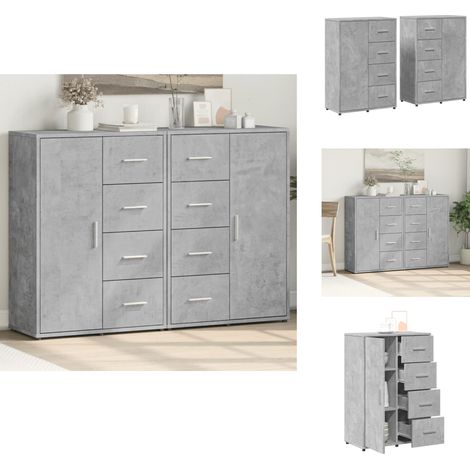 Sideboards 2 Stk. Betongrau 60x31x84 cm Holzwerkstoff - Sideboard - Wohnzimmermöbel - Holzmöbel - Grau - Regal (1/5)