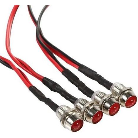 Juego de 4 luces indicadoras LED rojas, montaje en panel de 8 mm, 12-14 V, para salpicadero (1/5)