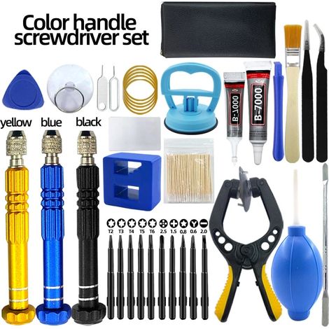 Kit bleu 10 en 1 : outil de réparation pour téléphones portables, tournevis, démontage de batterie de tablette, ouverture d'écran, nettoyage de la poussière, kit de démontage, petit pentagone. (1/5)