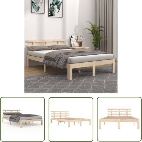 The Living Store Cadre de lit sans matelas bois massif 120x200 cm - Cadre De Lit - Lit Double - Lit En Bois - Bois Massif - Tête De Lit (1/5)