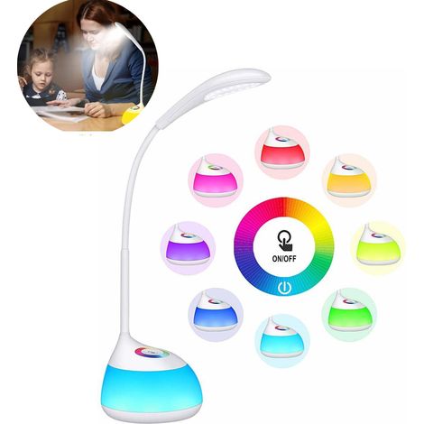Lampe de bureau pour enfants, lampe de lecture hihigou à intensité variable avec protection des yeux (3,2 W), changement de couleur tactile, 3 niveaux de luminosité, port de chargement USB, lampe de t (1/5)