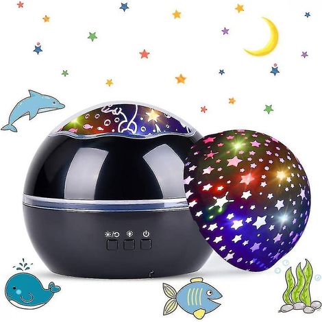 Lampe projecteur LED, veilleuse bébé ciel étoilé 2 en 1 océan pour enfants (noir) (1/5)