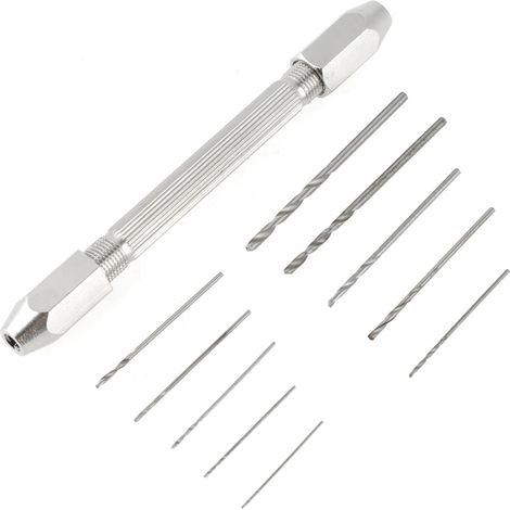 Mandrin à double broche, jeu de 10 micro-forets hélicoïdaux pour la réparation de bijoux et de montres (1/5)