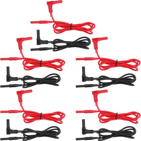 Lot de 5 câbles de test à fiches bananes, câbles de test mâle-mâle à angle droit de 4 mm, pour la réparation électronique. (1/5)