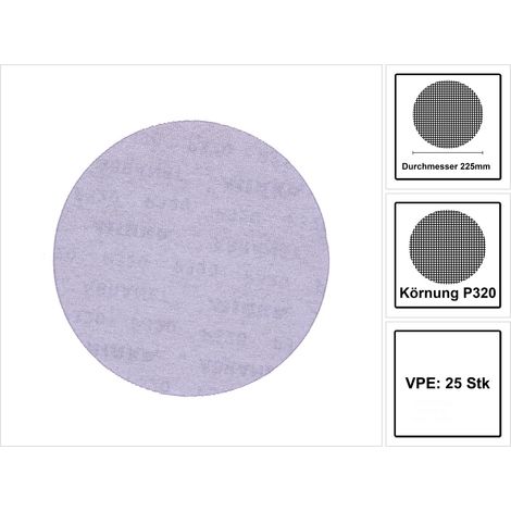 Mirka Abranet Netz-Schleifscheiben Ø 225 mm Klett / Korn P320 / 25 Stk / zum Schleifen von Holz, Spachtel, Lack, Kunststoff / 5422302532 (1/5)