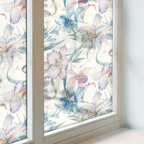 Klebefolie 50x116 cm Dekorativ Selbstklebend Blickdicht PVC Folie für Badezimmer Schlafzimmer Milchglas Sichtschutz Fenster Dekorfolie Blumenmotiv