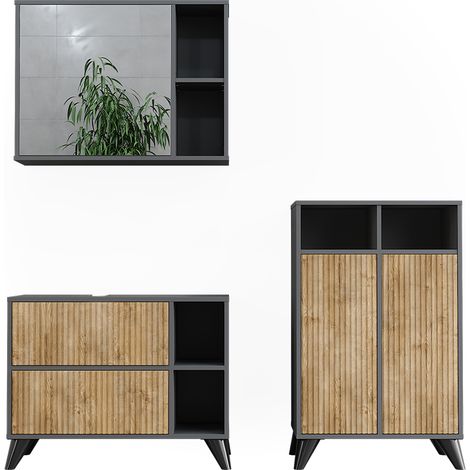 Set di mobili da bagno Leano, Antracite/quercia di montagna, 80 cm, set 2, Vicco