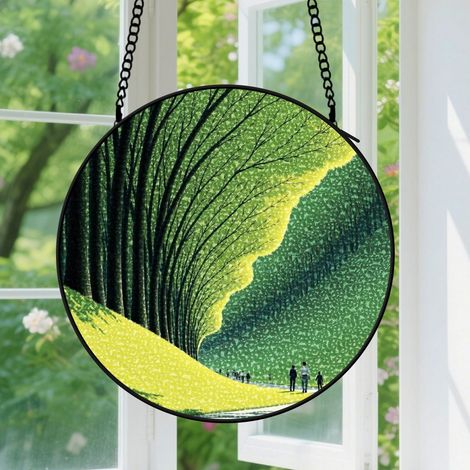 12.5cm Suspension en Vitrail Unique, Attrape-Soleil Élégant Coloré Artistique Minimaliste en Verre, Décoration Fenêtre Porte (1/5)